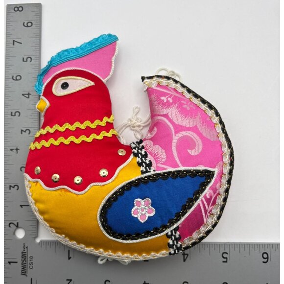 Colorful Fabric Bird Christmas Ornaments Set of 2 Satin Rooster White Swan - Picture 8 of 13